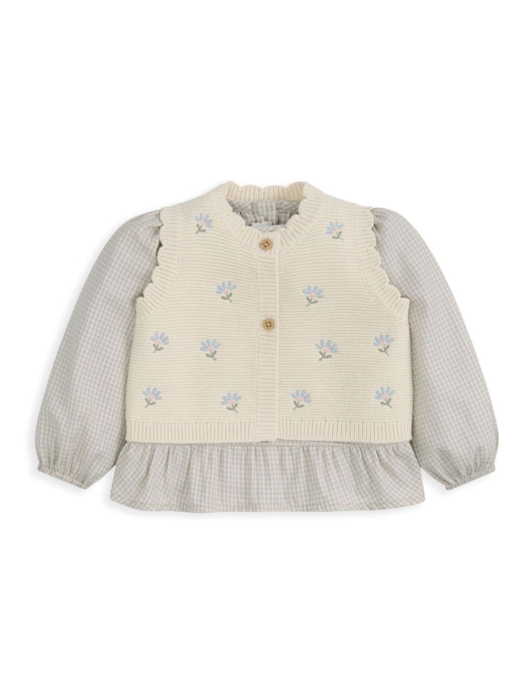Mamas & Papas Knitted Waistcoat & Gingham Top Set - Imaginea 2 din 4