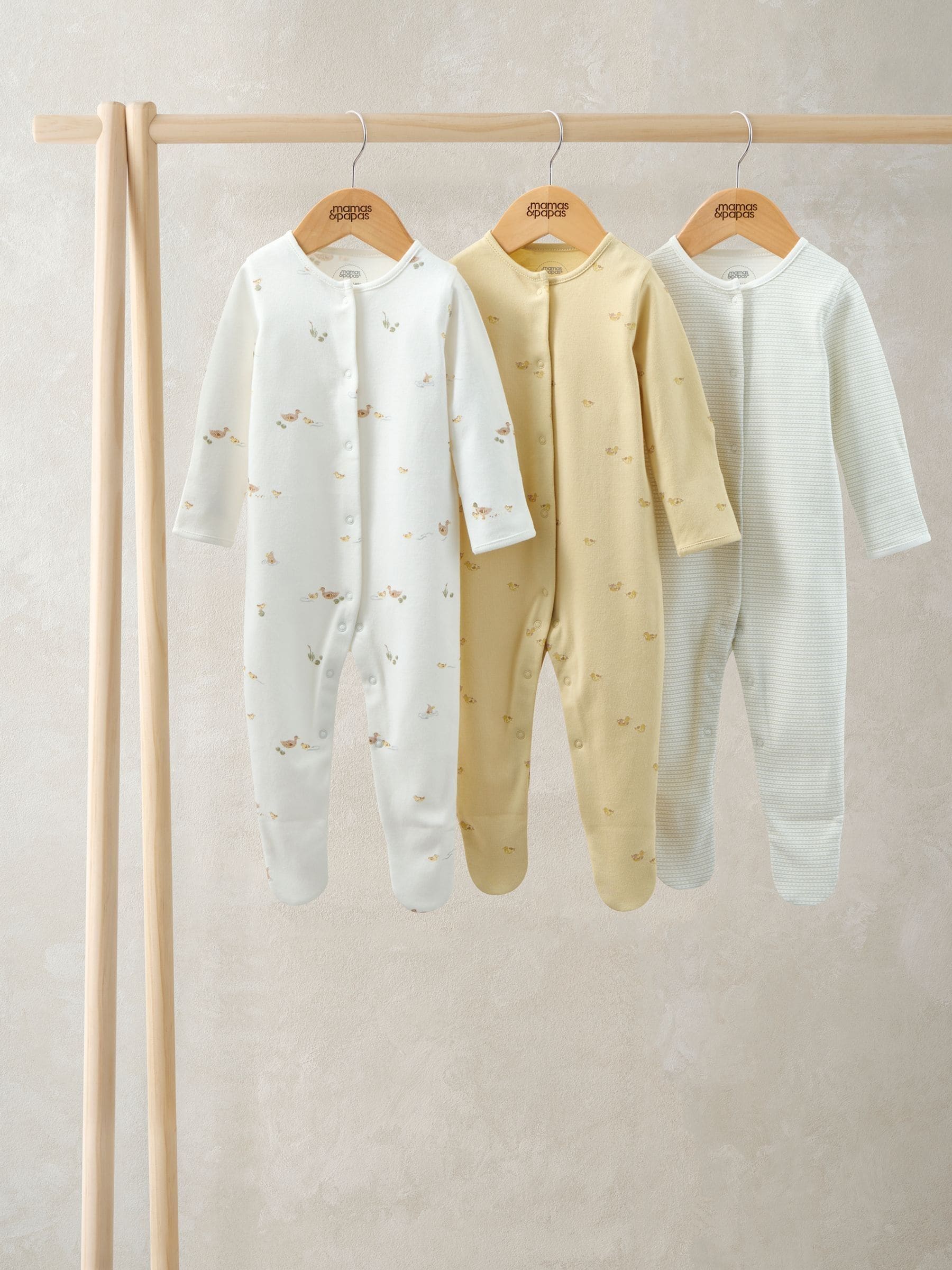 Mamas & Papas Unisex Newborn Brown Duckling Sleepsuits Pack Of 3 - Image 1