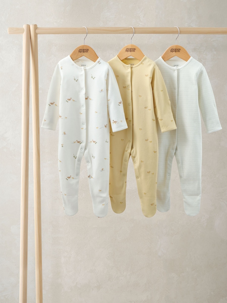 Mamas & Papas Brown Duckling Sleepsuits Pack of 3 - Image 1 of 3 Mamas & Papas Brown Duckling Sleepsuits Pack of 3 - Image 1 of 3
