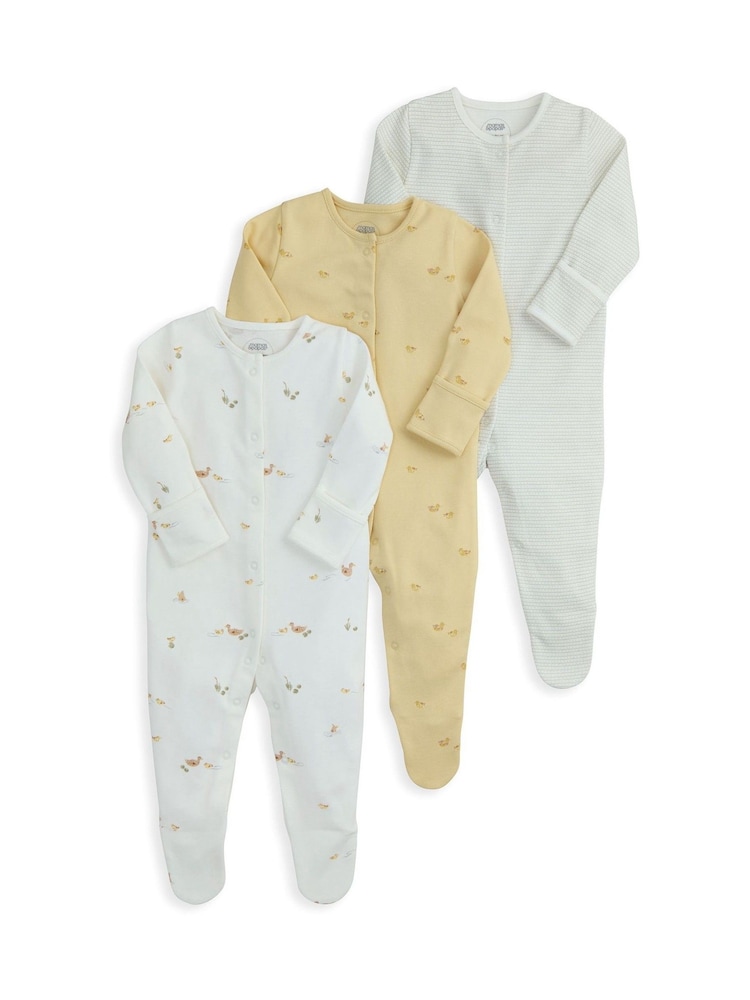 Mamas & Papas Brown Duckling Sleepsuits Pack of 3 - Image 2 of 3 Mamas & Papas Brown Duckling Sleepsuits Pack of 3 - Image 2 of 3