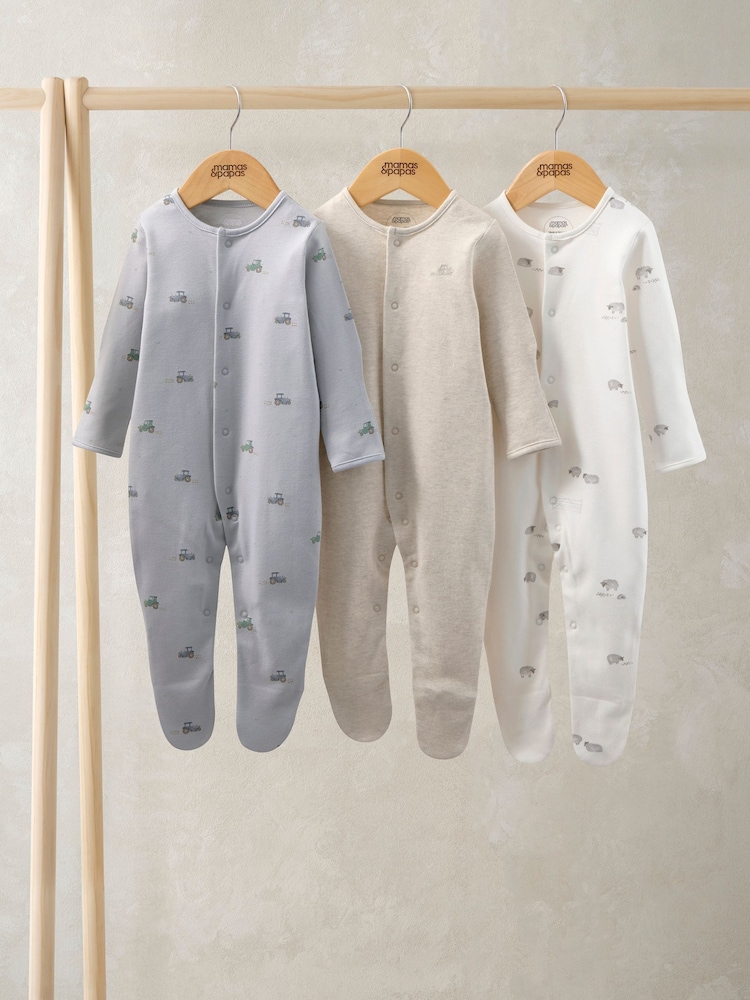 Mamas & Papas Farmyard Sleepsuits Pack Of 3 - Imaginea 1 din 2