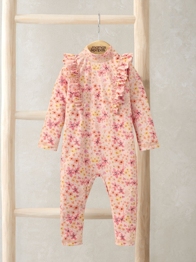 Mamas & Papas Pink Floral Long Sleeve Rashsuit - Image 1 of 3 Mamas & Papas Pink Floral Long Sleeve Rashsuit - Image 1 of 3
