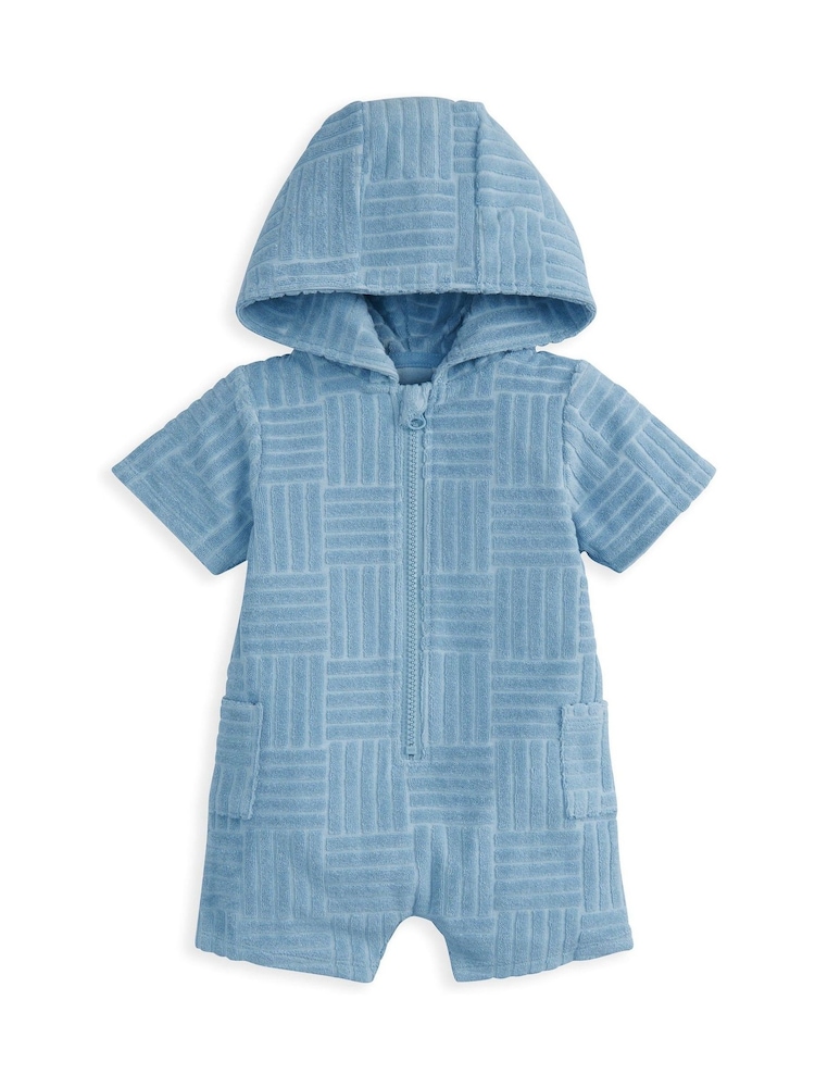 Mamas & Papas Blue Textured Towelling Zip Romper - Image 2 of 3 Mamas & Papas Blue Textured Towelling Zip Romper - Image 2 of 3