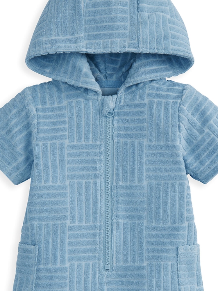 Mamas & Papas Blue Textured Towelling Zip Romper - Image 3 of 3 Mamas & Papas Blue Textured Towelling Zip Romper - Image 3 of 3