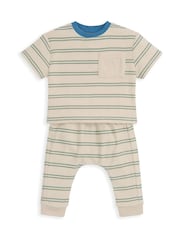 Mamas & Papas Brown Stripe Towelling T-Shirt & Joggers Set - Image 3 of 5