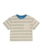 Mamas & Papas Brown Stripe Towelling T-Shirt & Joggers Set - Image 4 of 5
