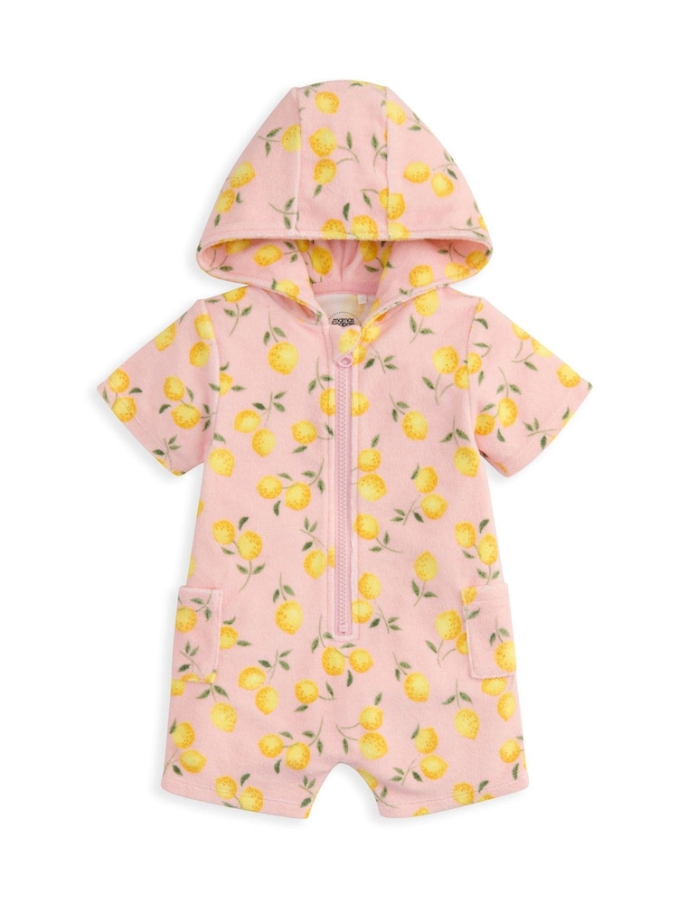 Mamas & Papas Pink Print Towelling Zip Romper - Image 2 of 3 Mamas & Papas Pink Print Towelling Zip Romper - Image 2 of 3