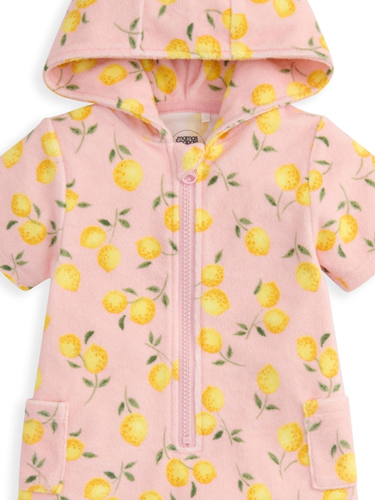 Mamas & Papas Pink Print Towelling Zip Romper - Image 3 of 3 Mamas & Papas Pink Print Towelling Zip Romper - Image 3 of 3