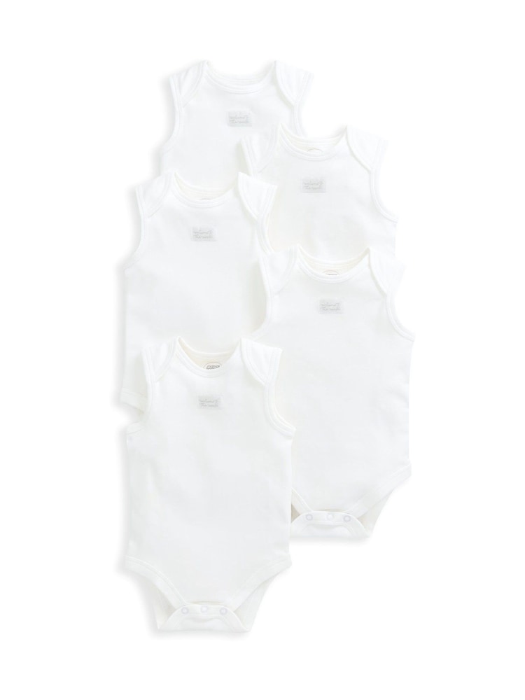 Mamas & Papas White Welcome to the World White Sleeveless Bodysuits Pack of 5 - Image 2 of 3