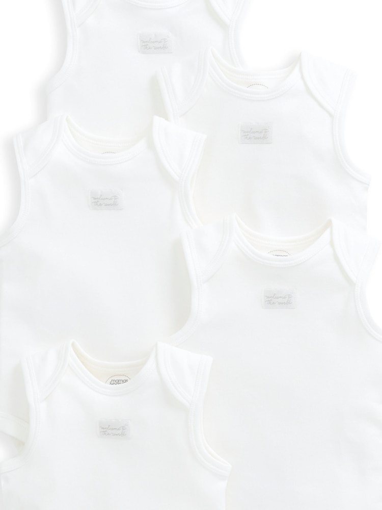 Mamas & Papas White Welcome to the World White Sleeveless Bodysuits Pack of 5 - Image 3 of 3