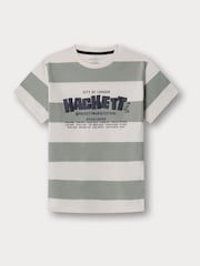 Hackett Green Classic Fit Stripe Graphic Festival T-Shirt - תמונה 1 מתוך 4