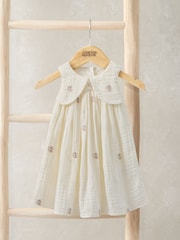 Mamas & Papas White Floral Embroidered Collar Dress - Image 1 of 3