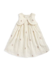 Mamas & Papas White Floral Embroidered Collar Dress - Image 2 of 3