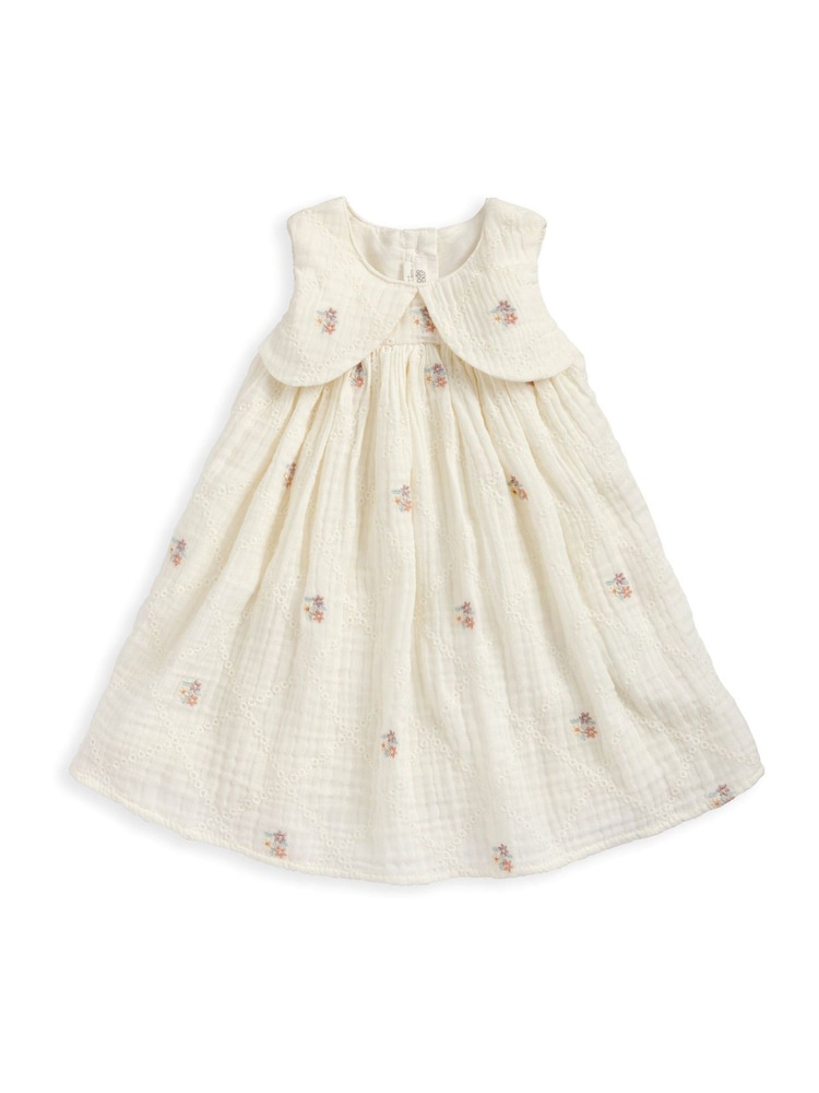 Mamas & Papas White Floral Embroidered Collar Dress - Image 2 of 3