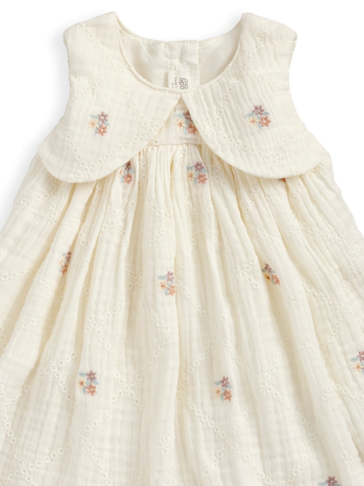Mamas & Papas White Floral Embroidered Collar Dress - Image 3 of 3