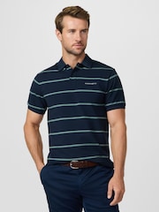 Hackett Blue Classic Fit Short Sleeve Stripe Polo Shirt - Image 1 of 7