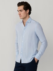Hackett Dyed Linen Light Blue Shirt - Image 4 of 7