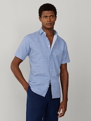 Hackett Blue Tailored Fit Print Short Sleeve Shirt - Image 1 of 7