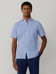 Hackett Blue Tailored Fit Print Short Sleeve Shirt - Image 2 of 7