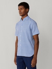 Hackett Blue Tailored Fit Print Short Sleeve Shirt - Image 3 of 7
