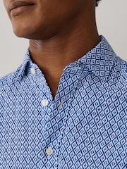 Hackett Blue Tailored Fit Print Short Sleeve Shirt - Image 6 of 7