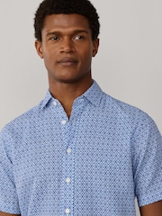 Hackett Blue Tailored Fit Print Short Sleeve Shirt - Image 7 of 7
