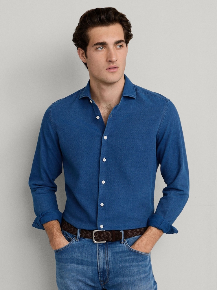 Hackett Tailored Fit Textured Denim Blue Shirt - תמונה 1 מתוך 7 Hackett Tailored Fit Textured Denim Blue Shirt - תמונה 1 מתוך 7