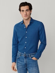 Hackett Tailored Fit Textured Denim Blue Shirt - תמונה 2 מתוך 7