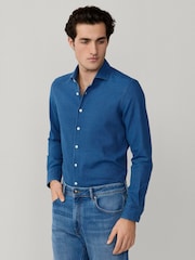 Hackett Tailored Fit Textured Denim Blue Shirt - תמונה 4 מתוך 7