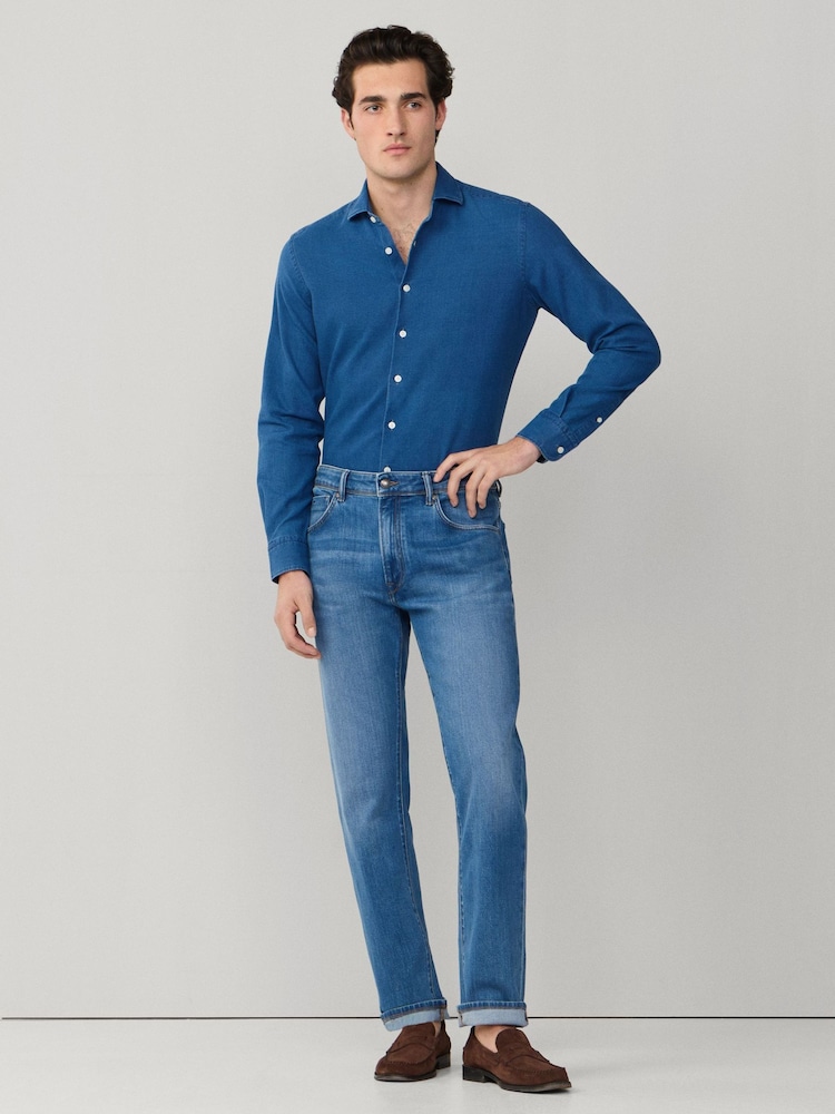 Hackett Tailored Fit Textured Denim Blue Shirt - תמונה 7 מתוך 7 Hackett Tailored Fit Textured Denim Blue Shirt - תמונה 7 מתוך 7
