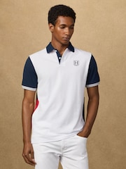Hackett White Classic Fit Short Sleeve Branded Quad Polo Shirt - Image 1 of 7