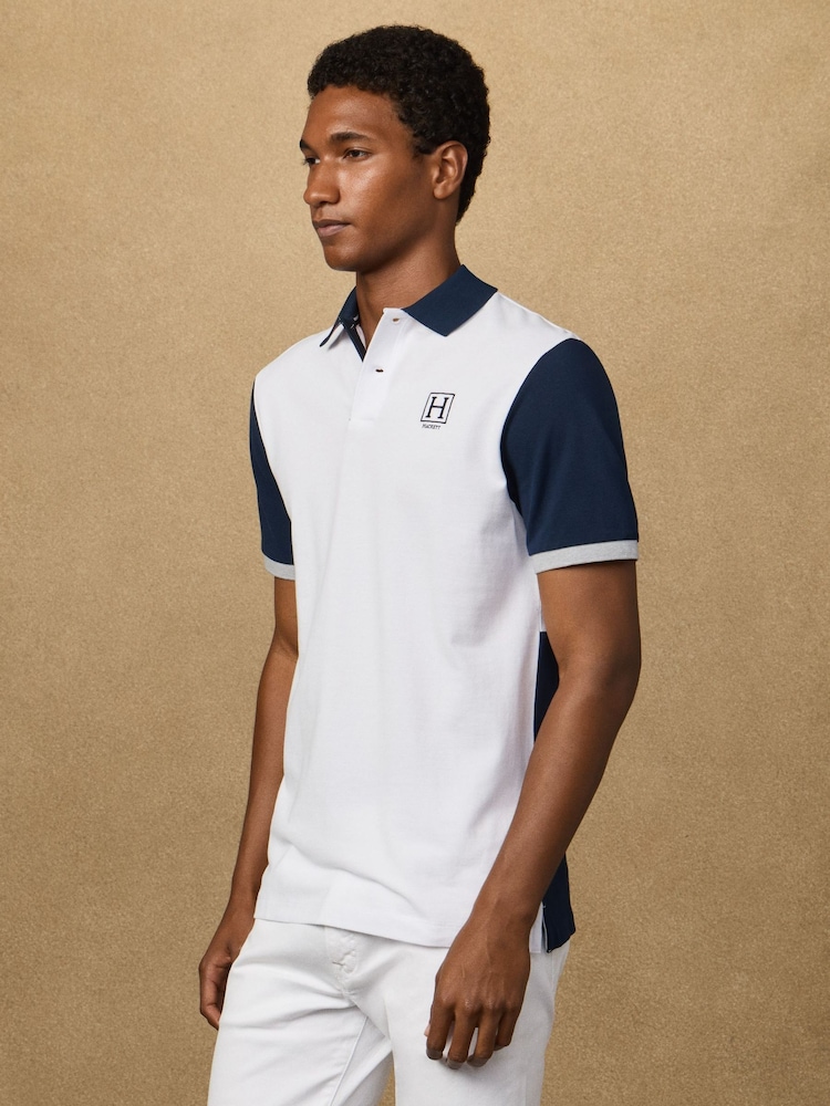 Hackett White Classic Fit Short Sleeve Branded Quad Polo Shirt - Image 2 of 7 Hackett White Classic Fit Short Sleeve Branded Quad Polo Shirt - Image 2 of 7