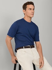 Hackett Blue Cotton-Linen Knitted Short Sleeve T-Shirt - Image 1 of 7
