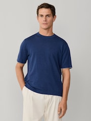 Hackett Blue Cotton-Linen Knitted Short Sleeve T-Shirt - Image 2 of 7