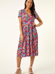 Roman Pink Petite Floral Button Pocket Dress - Image 1 of 5