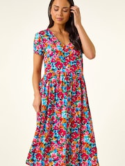 Roman Pink Petite Floral Button Pocket Dress - Image 4 of 5