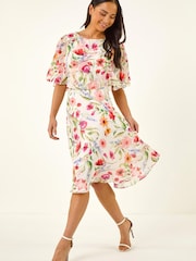 Roman White Petite Floral Print Cape Dress - Image 1 of 5