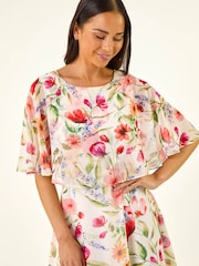 Roman White Petite Floral Print Cape Dress - Image 4 of 5