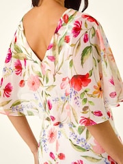 Roman White Petite Floral Print Cape Dress - Image 5 of 5