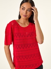 Roman Red Womens Pointelle Knit Blouses - Image 1 of 5