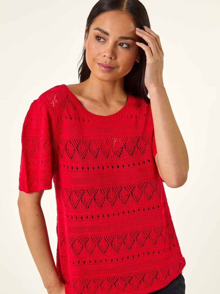 Roman Red Womens Pointelle Knit Blouses - Image 1 of 5