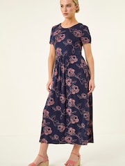Roman Blue Petite Floral Gathered Dress - Image 2 of 5