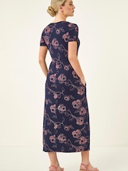 Roman Blue Petite Floral Gathered Dress - Image 3 of 5