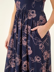 Roman Blue Petite Floral Gathered Dress - Image 5 of 5