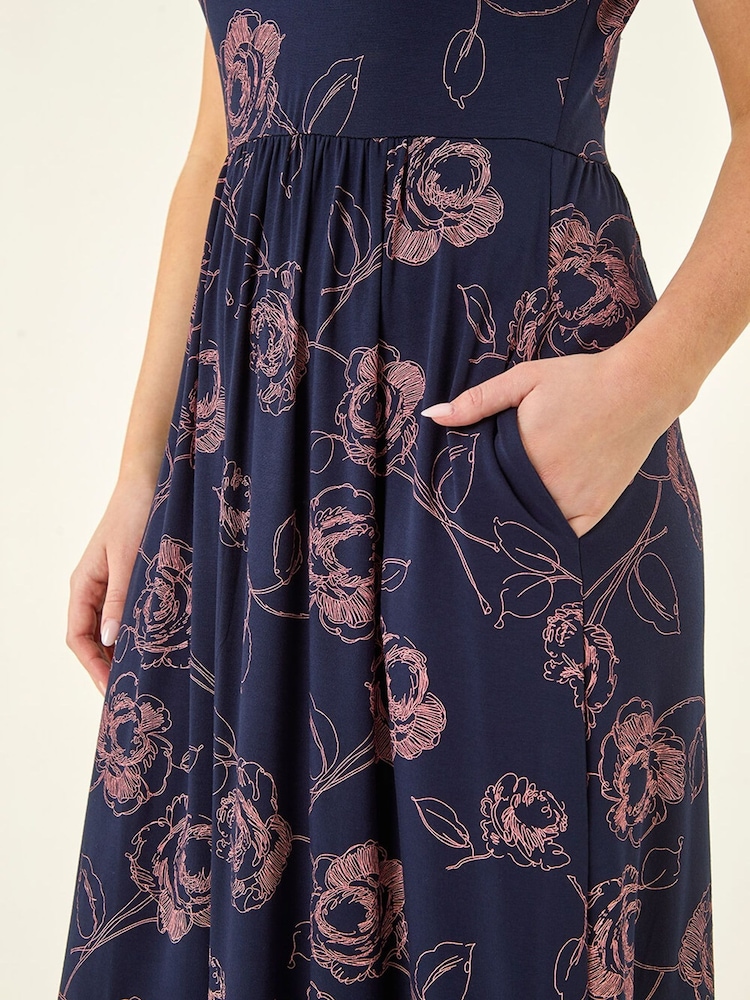 Roman Blue Petite Floral Gathered Dress - Image 5 of 5