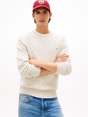 Tommy Hilfiger White Flag Embroidery Cable Knit Jumper - Image 1 of 5