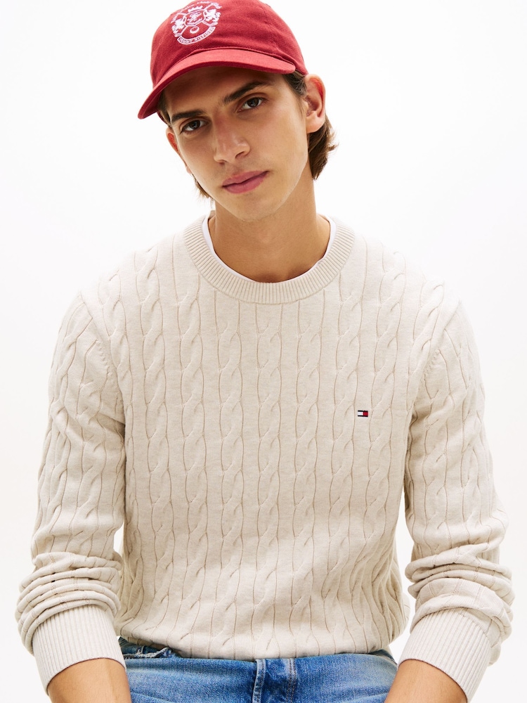 Tommy Hilfiger White Flag Embroidery Cable Knit Jumper - Image 2 of 5