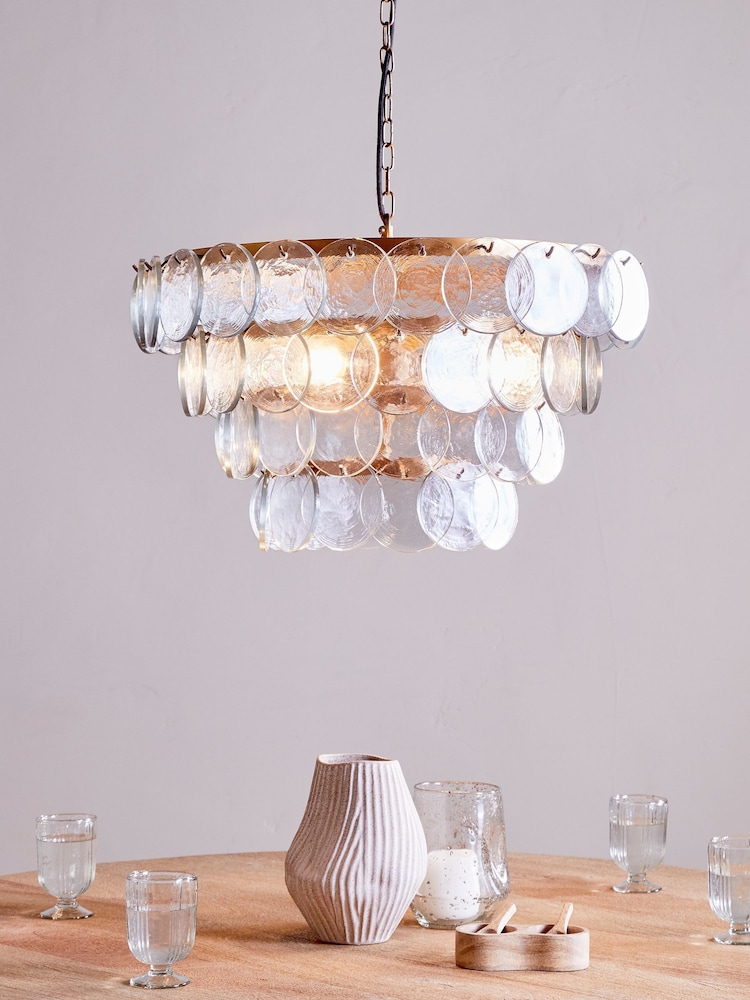 Nkuku Antique Brass Kagitha Glass Statement Chandelier - Image 1 of 6 Nkuku Antique Brass Kagitha Glass Statement Chandelier - Image 1 of 6