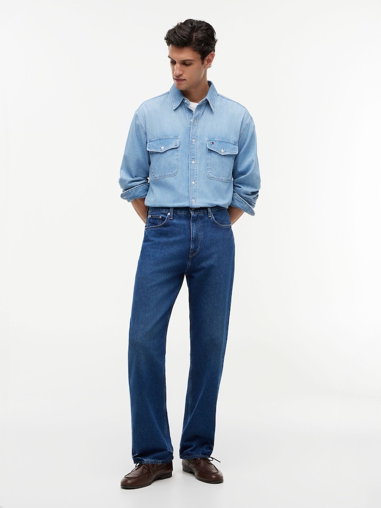 Tommy Hilfiger Blue Relaxed Fit Faded Denim Shirt - Image 2 of 5 Tommy Hilfiger Blue Relaxed Fit Faded Denim Shirt - Image 2 of 5