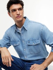 Tommy Hilfiger Blue Relaxed Fit Faded Denim Shirt - Image 4 of 5